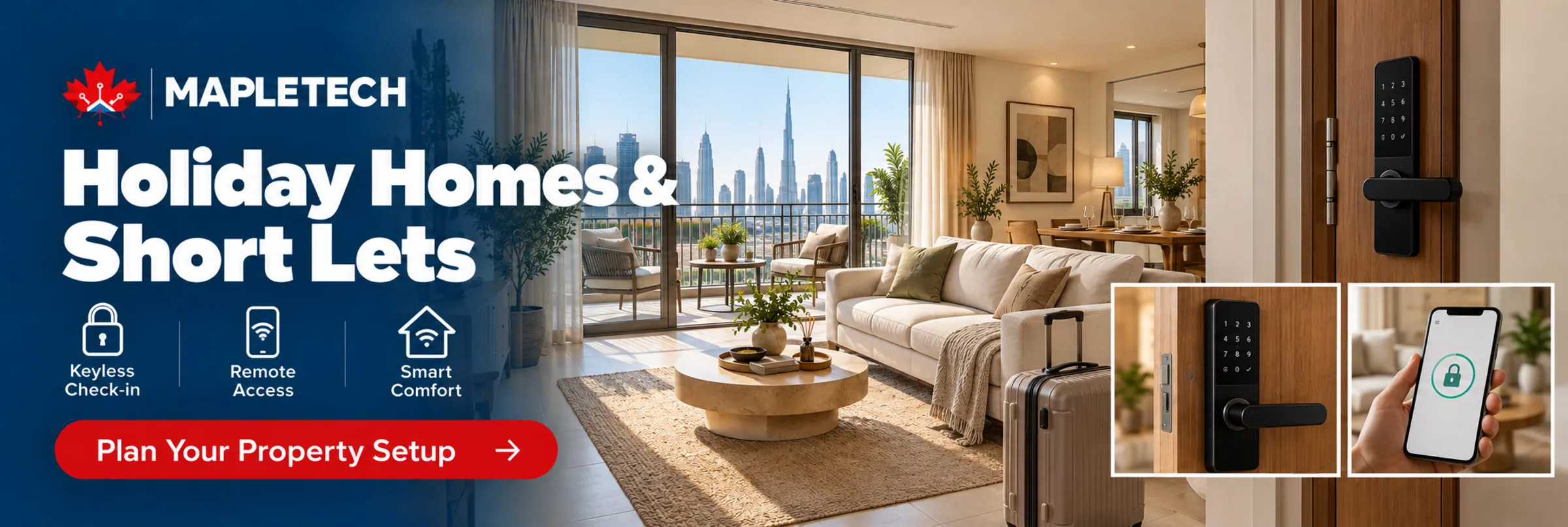A short-let apartment with a keypad lock and a phone unlocking it