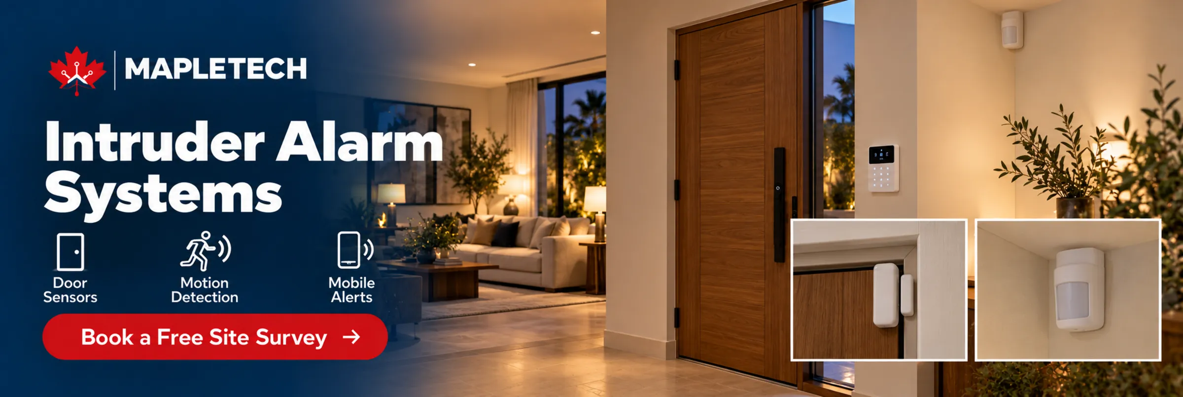 A keypad inside a villa entrance, with a door sensor and a motion detector